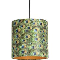 Hängelampe mit Veloursschirm Pfau mit Gold 40 cm - Combi Hängelampe mit Veloursschirm Pfau mit Gold 40 cm - Combi von QAZQA