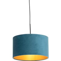 Hängelampe mit Veloursschirm blau mit Gold 35 cm - Combi von QAZQA