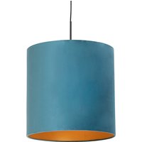 Hängelampe mit Veloursschirm blau mit Gold 40 cm - Combi von QAZQA