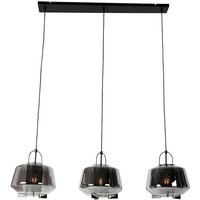 Hängelampe schwarz mit Rauchglas 30 cm länglich 3-flammig - Kevin von QAZQA