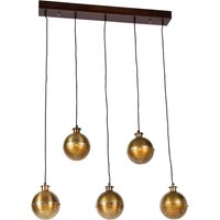 Industrielle Hängelampe Bronze mit Holz 5 Lichter - Haicha von QAZQA