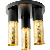 Industrielle Deckenlampe schwarz mit goldenen runden 3 Lichtern - Raspi von QAZQA