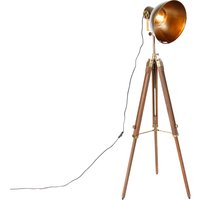 Industrielle Dreibein-Stehlampe Bronze mit Holz - Mangos von QAZQA
