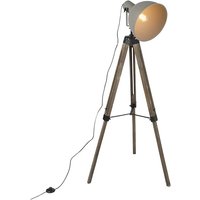 Qazqa - Industrielle Stehlampe auf Holzstativ mit grauem Schirm - Laos Qazqa - Industrielle Stehlampe auf Holzstativ mit grauem Schirm - Laos von QAZQA