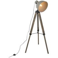 Industrielle Stehlampe auf Holzstativ mit grauem Schirm - Laos von QAZQA