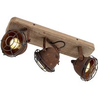 Industriestrahler rostbraun mit Holz kippbar 3-Licht - Gina von QAZQA