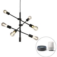 Intelligente industrielle Hängelampe schwarz inkl. 6 WiFi ST64 - Sydney von QAZQA