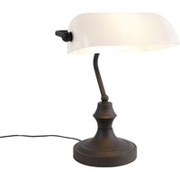 Klassische Notarlampe schwarz mit Opalglas - Banker Klassische Notarlampe schwarz mit Opalglas - Banker von QAZQA