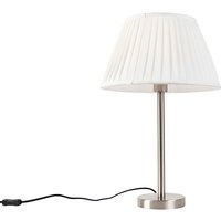 Klassische Tischlampe Stahl mit plissiertem Schirm weiß 35 cm - Simplo von QAZQA