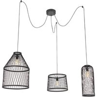 Ländliche Außenhängelampe aus schwarzem Rattan, 3-flammig – Calamus von QAZQA
