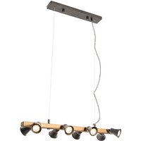 Ländliche Hängelampe schwarz mit Holz 8 Lichter - Jelle Ländliche Hängelampe schwarz mit Holz 8 Lichter - Jelle von QAZQA