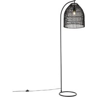 Qazqa - Ländliche Stehlampe schwarz mit Rattan - Sam Qazqa - Ländliche Stehlampe schwarz mit Rattan - Sam von QAZQA