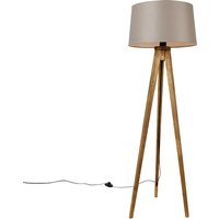 Ländliches Stativ Vintage Holz mit Leinenschirm Taupe 45 cm - Tripod Classic von QAZQA