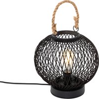 Ländliche Tischlampe für den Außenbereich aus schwarzem Rattan – Calamus von QAZQA