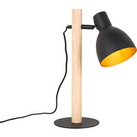 Ländliche Tischlampe schwarz mit Holz – Flint von QAZQA