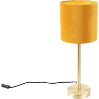 Messing Tischlampe mit gelbem Schirm 20 cm - Simplo von QAZQA