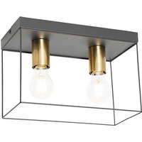 Minimalistische Deckenlampe Schwarz mit Gold 2-flammig - Kodi von QAZQA