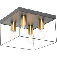 Minimalistische Deckenlampe schwarz mit goldenem 4-Licht-Quadrat - Kodi von QAZQA