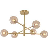 Moderne Deckenleuchte Messing mit bernsteinfarbenem Glas 6-flammig - Ryan Moderne Deckenleuchte Messing mit bernsteinfarbenem Glas 6-flammig - Ryan von QAZQA
