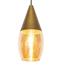 Qazqa - Moderne Hängelampe Gold mit bernsteinfarbenem Glas – Drop von QAZQA