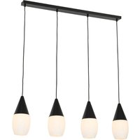 Qazqa - Moderne Hängelampe schwarz mit Opalglas 4-flammig - Drop von QAZQA