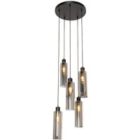 Moderne Hängelampe schwarz mit Rauchglas 5 Lichter - Stavelot Moderne Hängelampe schwarz mit Rauchglas 5 Lichter - Stavelot von QAZQA