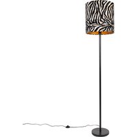 Qazqa - Moderne Stehlampe schwarz Stoffschirm Zebra 40 cm - Simplo Qazqa - Moderne Stehlampe schwarz Stoffschirm Zebra 40 cm - Simplo von QAZQA