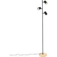 Moderne Stehlampe schwarz mit Holz 3-flammig – Jeana von QAZQA