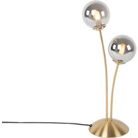 Moderne Tischlampe Gold 2-Licht mit Rauchglas - Athen von QAZQA