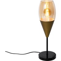 Moderne Tischlampe Gold mit bernsteinfarbenem Glas - Drop von QAZQA