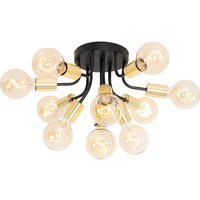 Moderne Deckenlampe schwarz mit goldenen 10-Lichtern - Juul von QAZQA