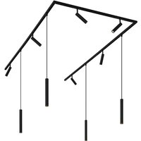 Modernes Schienensystem mit 6 Strahlern und 4 Pendelleuchten schwarz 1-phasig - Slimline Uzzy Keno von QAZQA