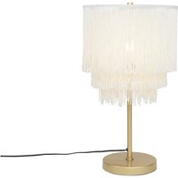 Orientalische Tischlampe Gold Creme Schirm mit Fransen - Franxa - Crème von QAZQA