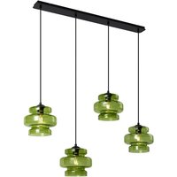 Retro Hängelampe Schwarz mit Grünem Glas 4-Lichter - Denise von QAZQA