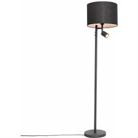 Schwarze Stehleuchte mit weißem Innenraum und Leselampe – Jelena von QAZQA