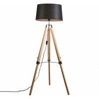 Stehleuchte im Landhausstil mit schwarzem Leinenschirm 45 cm - Tripod Stehleuchte im Landhausstil mit schwarzem Leinenschirm 45 cm - Tripod von QAZQA