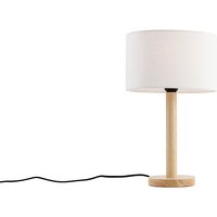Tischleuchte Holz mit ovalem Leinenschirm weiß 25cm - Mels Tischleuchte Holz mit ovalem Leinenschirm weiß 25cm - Mels von QAZQA