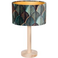 Tischleuchte Holz mit ovalem Samt-Schirm Blattdesign 25cm - Mels von QAZQA
