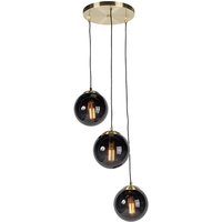 Schicke Hängelampe aus Messing mit schwarzem Glas inkl. 3 wlan ST64 - Pallon von QAZQA