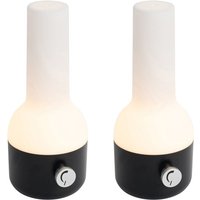 Set mit 2 Outdoor-Tischleuchten Schwarz mit Weiß inkl. wiederaufladbaren led - Haard von QAZQA