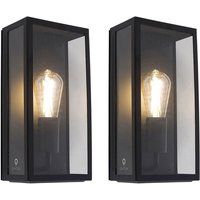 Set aus 2 Außenwandleuchten schwarz IP44 mit Glas - Rotterdam von QAZQA