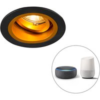 Smart Einbauspot schwarz mit gold neigbar inkl. Wifi GU10 - Chuck von QAZQA