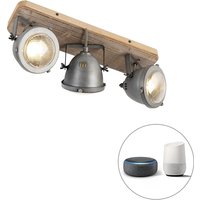 Smart Spot Stahl mit Holz neigbar inkl. 3 WiFi GU10 - Emado von QAZQA