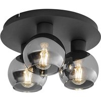 Smarte Deckenleuchte Schwarz mit Rauchglas 3-flammig inkl. WiFi A60 - Vidro Smarte Deckenleuchte Schwarz mit Rauchglas 3-flammig inkl. WiFi A60 - Vidro von QAZQA