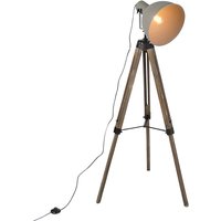Smarte Industrie-Stativ-Stehlampe Holz mit grau inkl. WiFi A60 - Laos von QAZQA