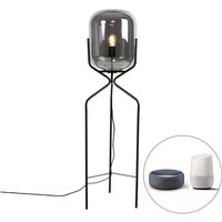 Smarte Stehleuchte schwarz inkl. WiFi A60 Rauchglas - Bliss Smarte Stehleuchte schwarz inkl. WiFi A60 Rauchglas - Bliss von QAZQA