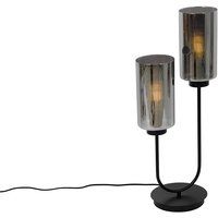 Smarte Tischleuchte Schwarz mit Rauchglas 2-flammig inkl. 2 Wifi ST64 - Laura Smarte Tischleuchte Schwarz mit Rauchglas 2-flammig inkl. 2 Wifi ST64 - Laura von QAZQA