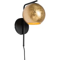 Smarte Wandleuchte schwarz mit Goldglas inkl. WiFi A60 - Bert von QAZQA