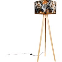 Stehlampe Holz mit Stoffschirm Blumen 50 cm - Tripod Classic von QAZQA