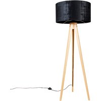 Stehlampe Holz mit Stoffschirm schwarz 50 cm - Tripod Classic von QAZQA